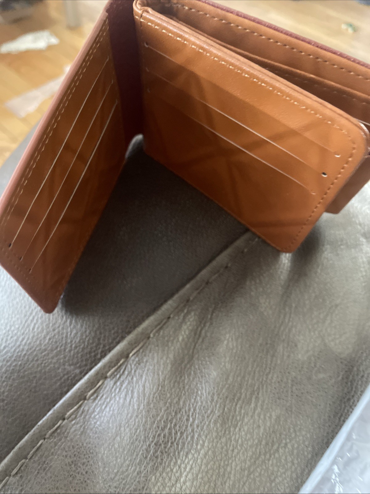 Mens Novelty $100 Bill Wallet Tan Faux Leather Bi Fold Snap Closure