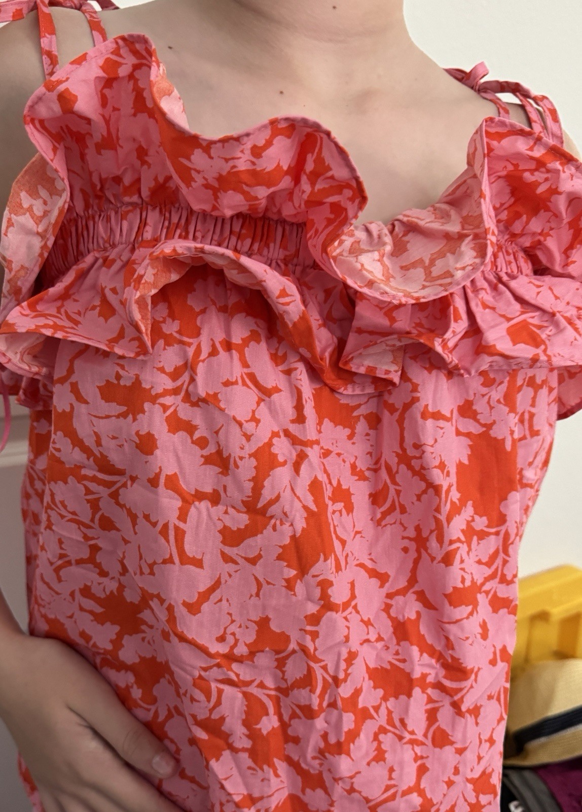 SUGRALIPS Pink Orange Floral Ruffle Tie-Shoulder Camisole Blouse Size S