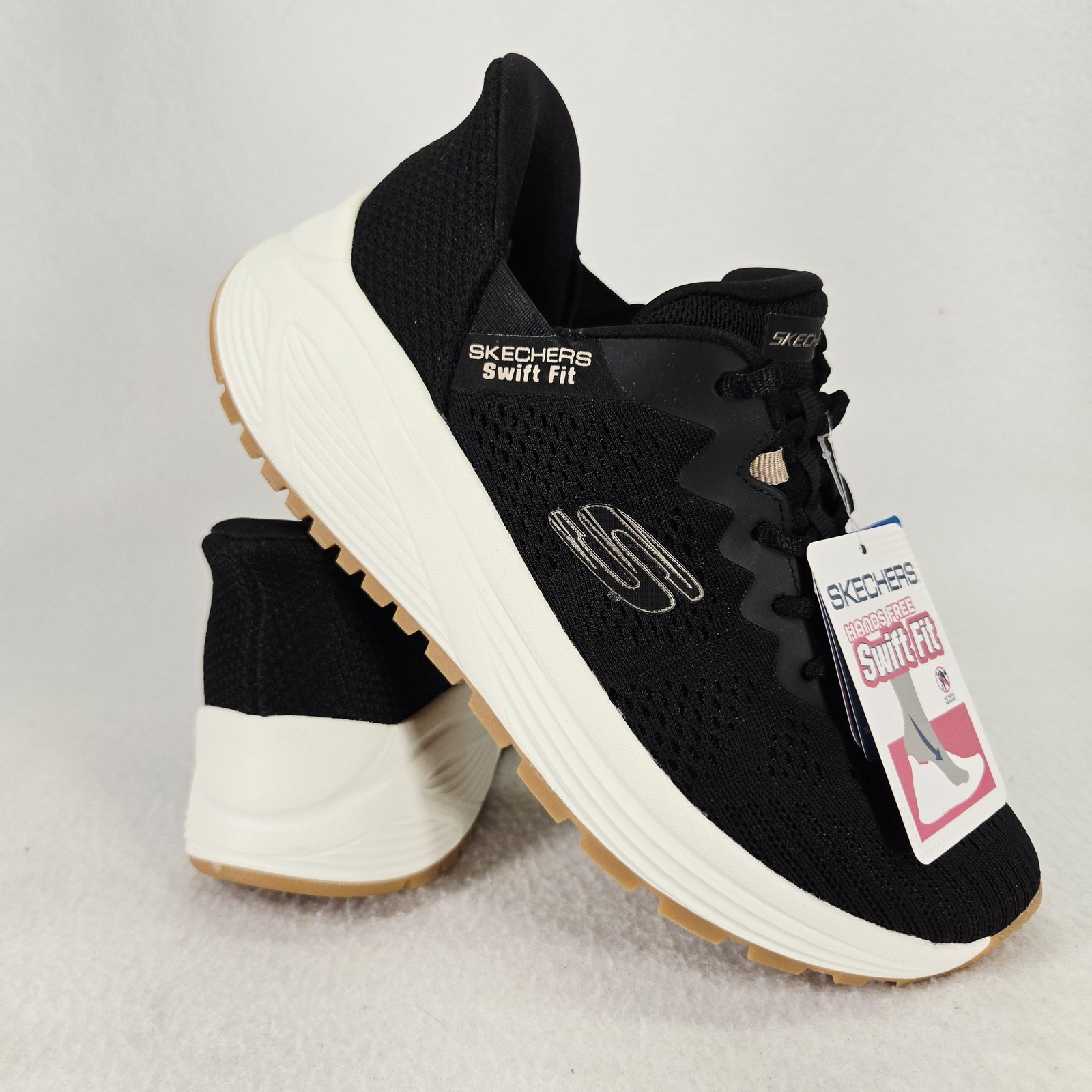 Skechers Swift Fit Shoes Womens 6.5 Black Memory Foam Machine Washable Sneakers