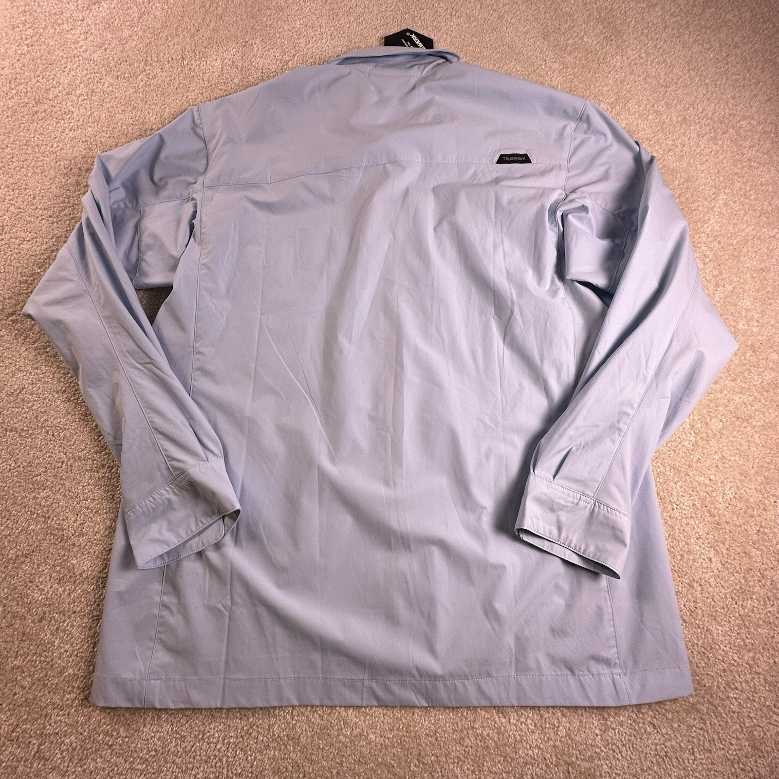 TRUEWERK CLOUD Mens XL Snap Front L/S Workwear Chest Pockets LIGHT BLUE Shirt