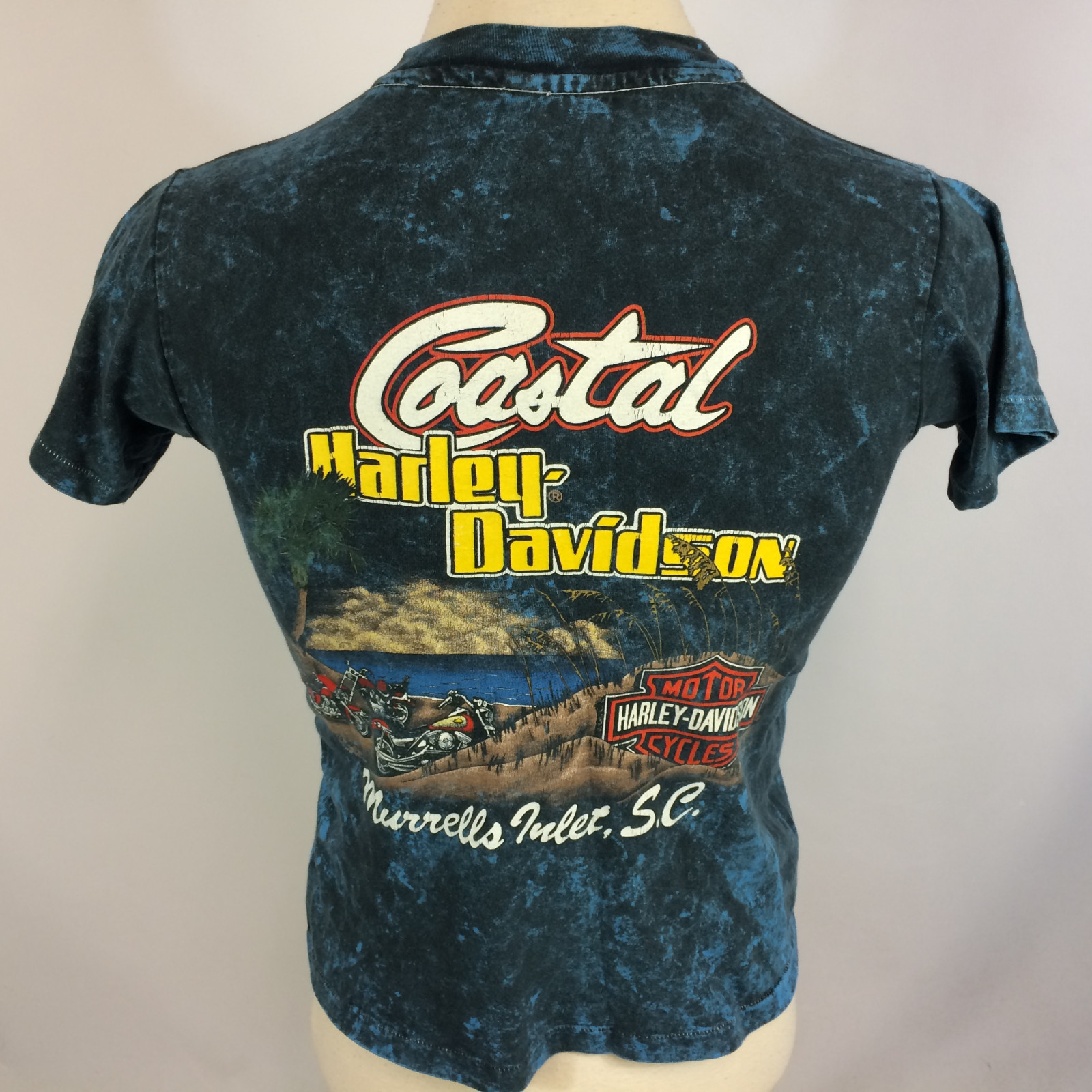 Vintage 80s 90s Acid Wash Tie Dye Harley Davidson Motorcycle T Shirt Surf Coast