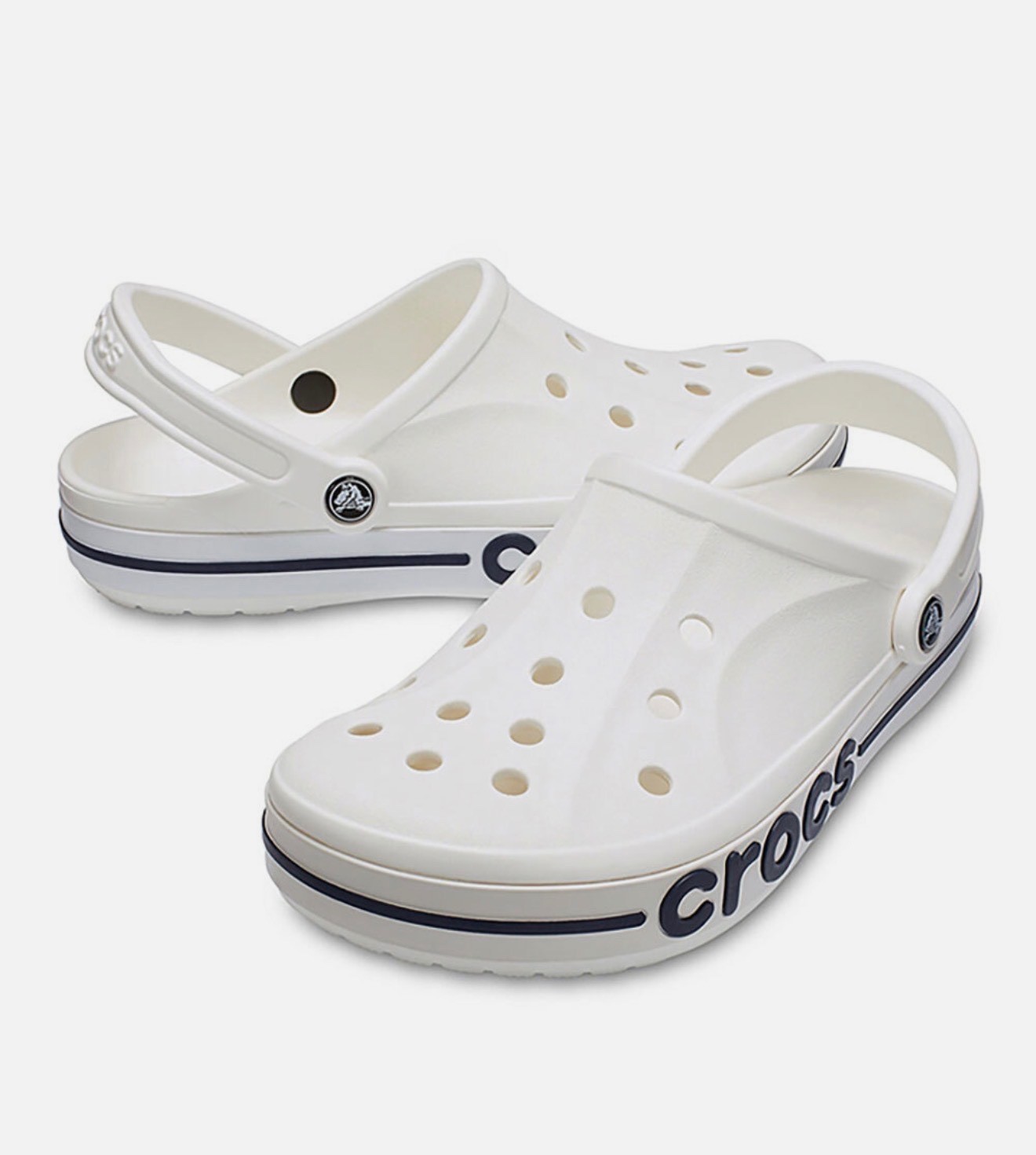 Size 12 – Crocs Men’s Bayaband Clog White Navy Slides Shoes