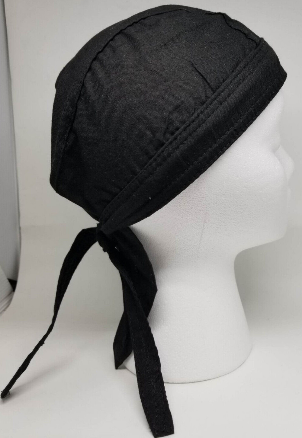 Black Bandana Head Wrap Cap w/ Sweatband Dorag Motorcycle Doo Rag Du Dew Cotton