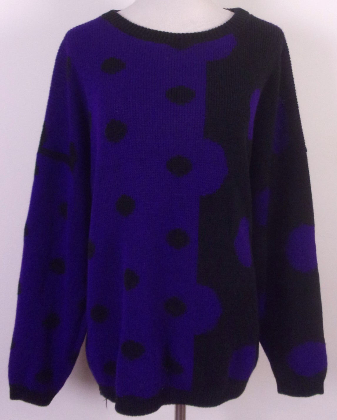 vintage 80s 90s World Trade Knits Black/Purple Abstract Sweater Chunky Knit SZ M