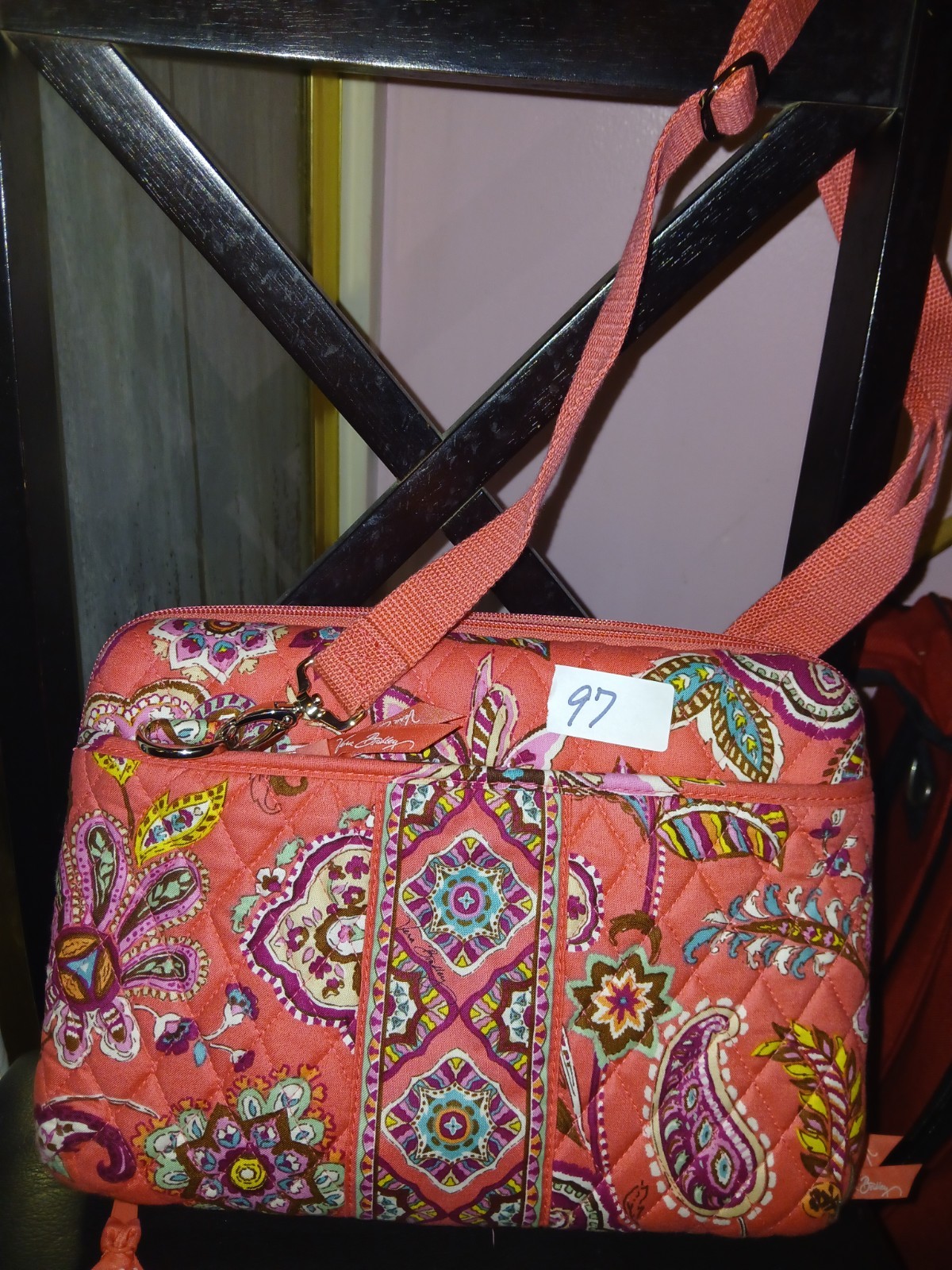 Vera Bradley Paisley Crossbody Tablet Bag Pink/Multicolor, Zip, Inner Pockets