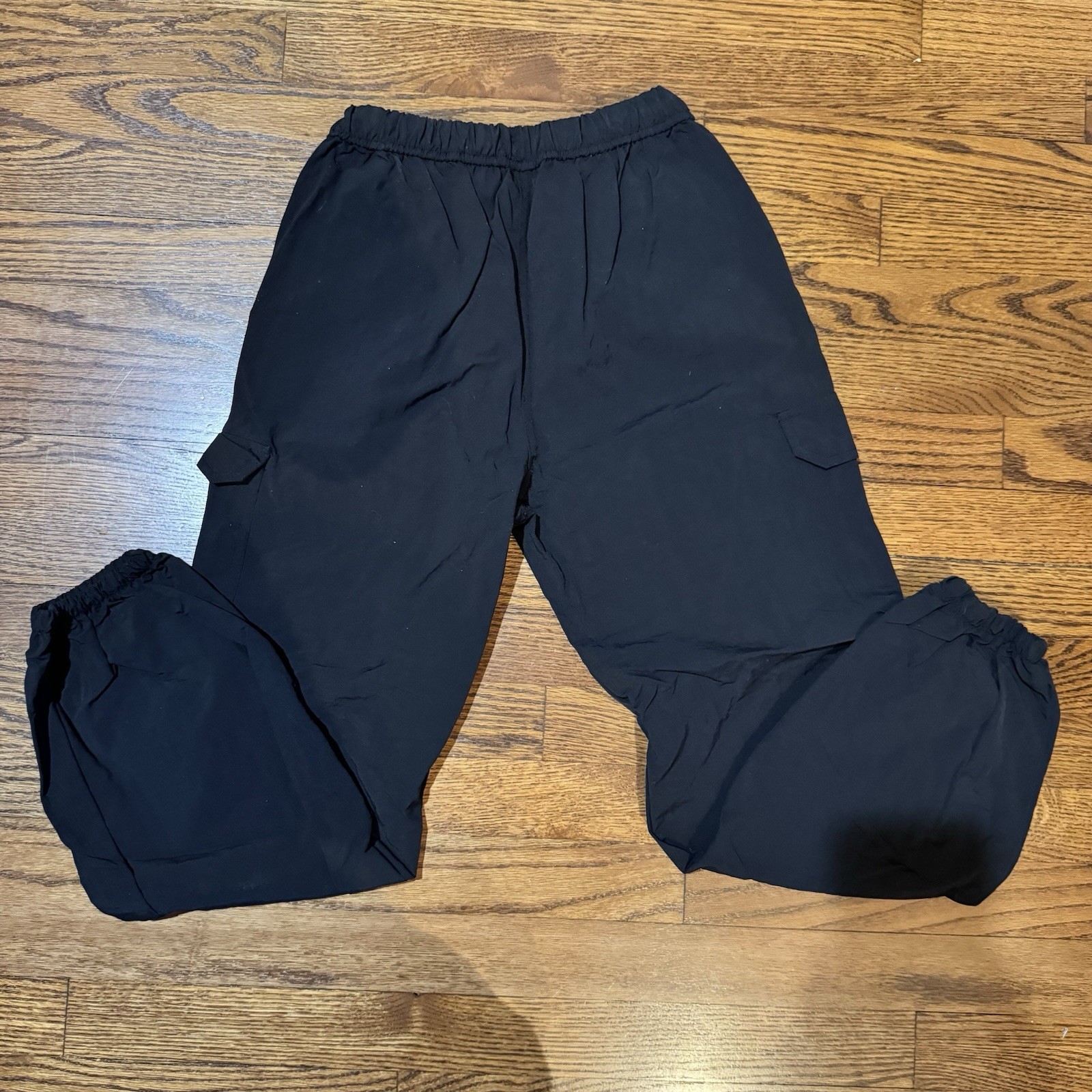 Art Class Teens Black Cargo Pants L (10/12) Solid Pockets Elastic Drawstring