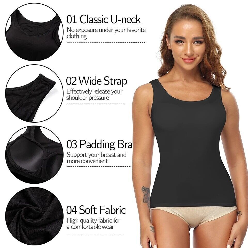 Women Sleeveless Cami with Built in Bra Adjustable Strap Camisole Tank Tops Vest
