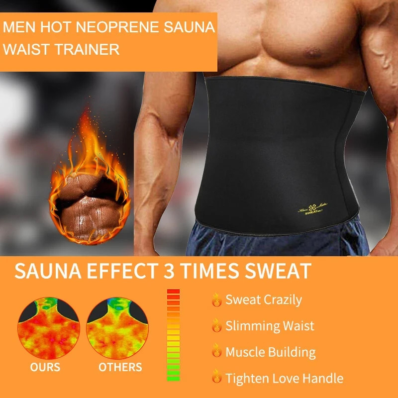Mens Neoprene Sauna Sweat Waist Trainer Belt Tummy Slim Body Shaper Fat Burner