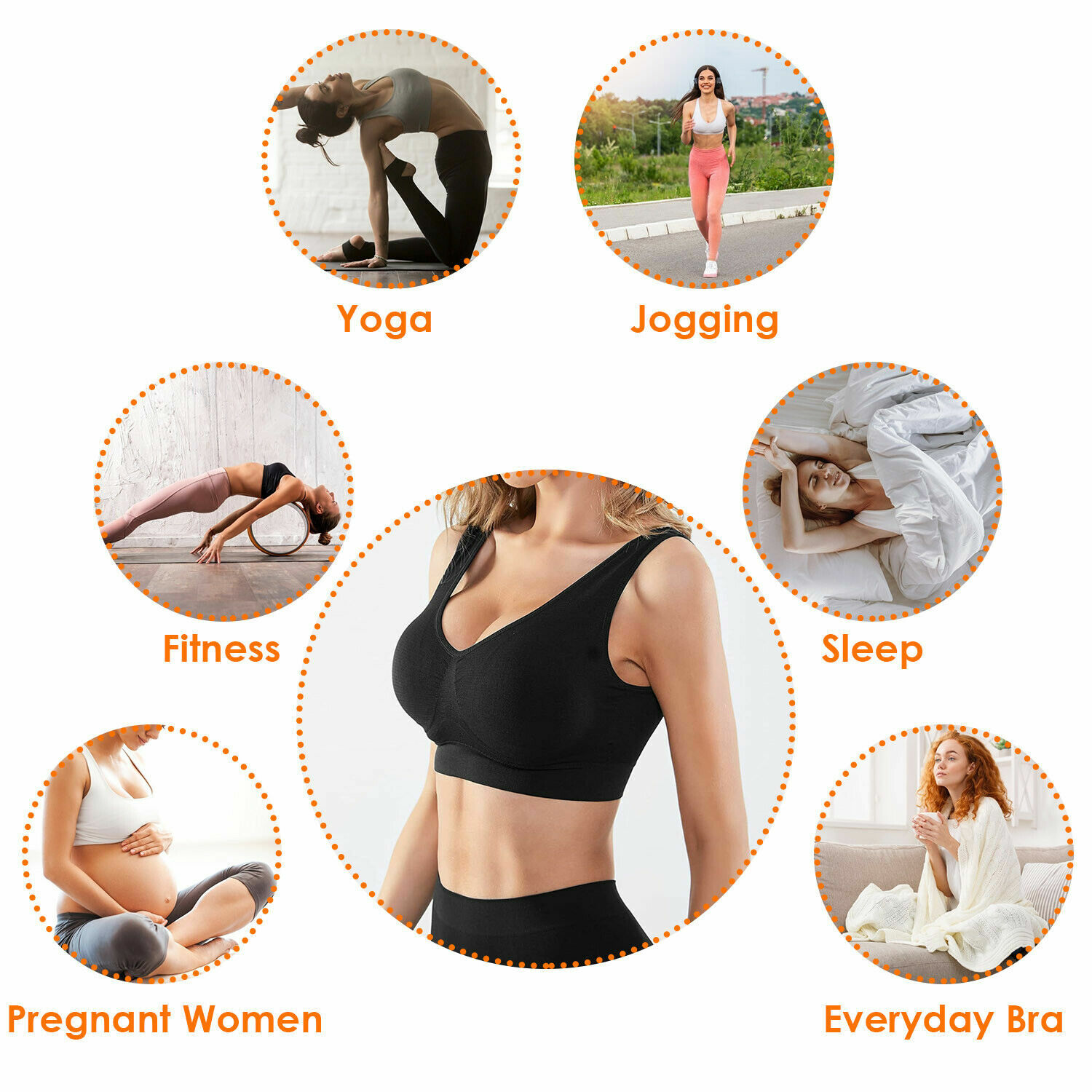 3Pack Sport Bras Seamless Wire Free Weight Support Tank Sports Yoga Sleep Bra US
