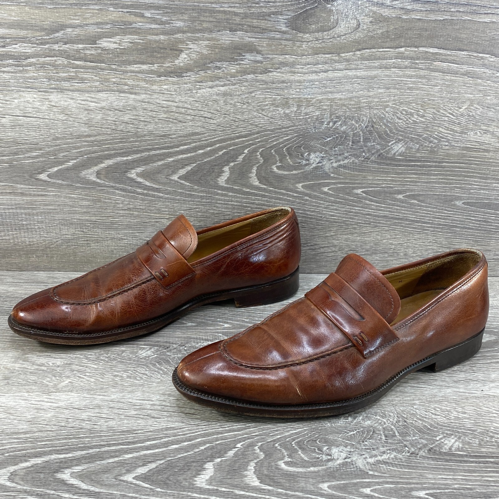 Magnanni Sasso Brown Leather Penny Loafers Mens 9.5 M Dress Shoes Made in Spain