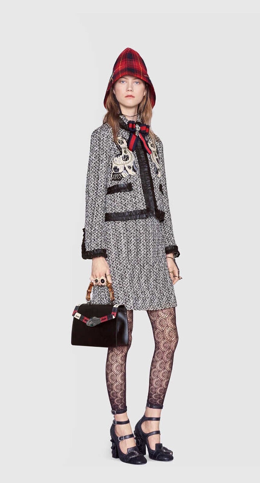 NWT $4.8K Gucci Embroidered Spaniel dogs Tweed Jacket, Size IT 42