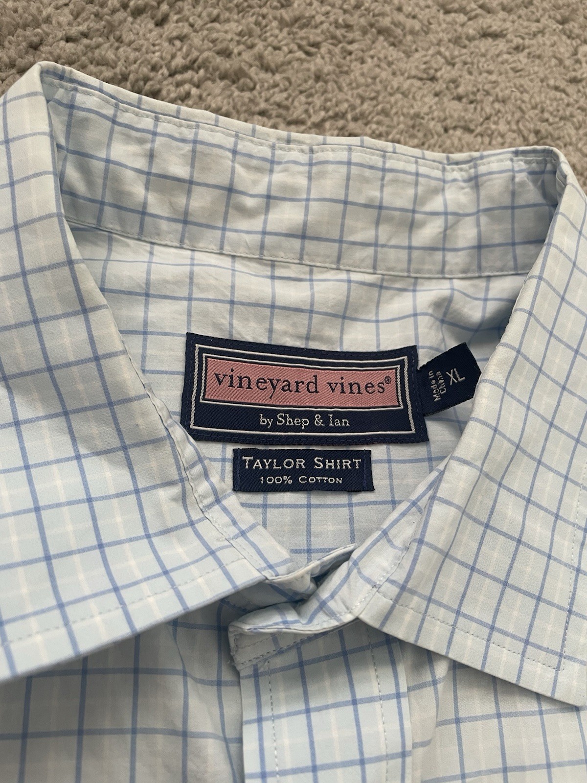 Vineyard Vines Taylor Shirt Men’s XL Blue White Check Cotton Easy Care