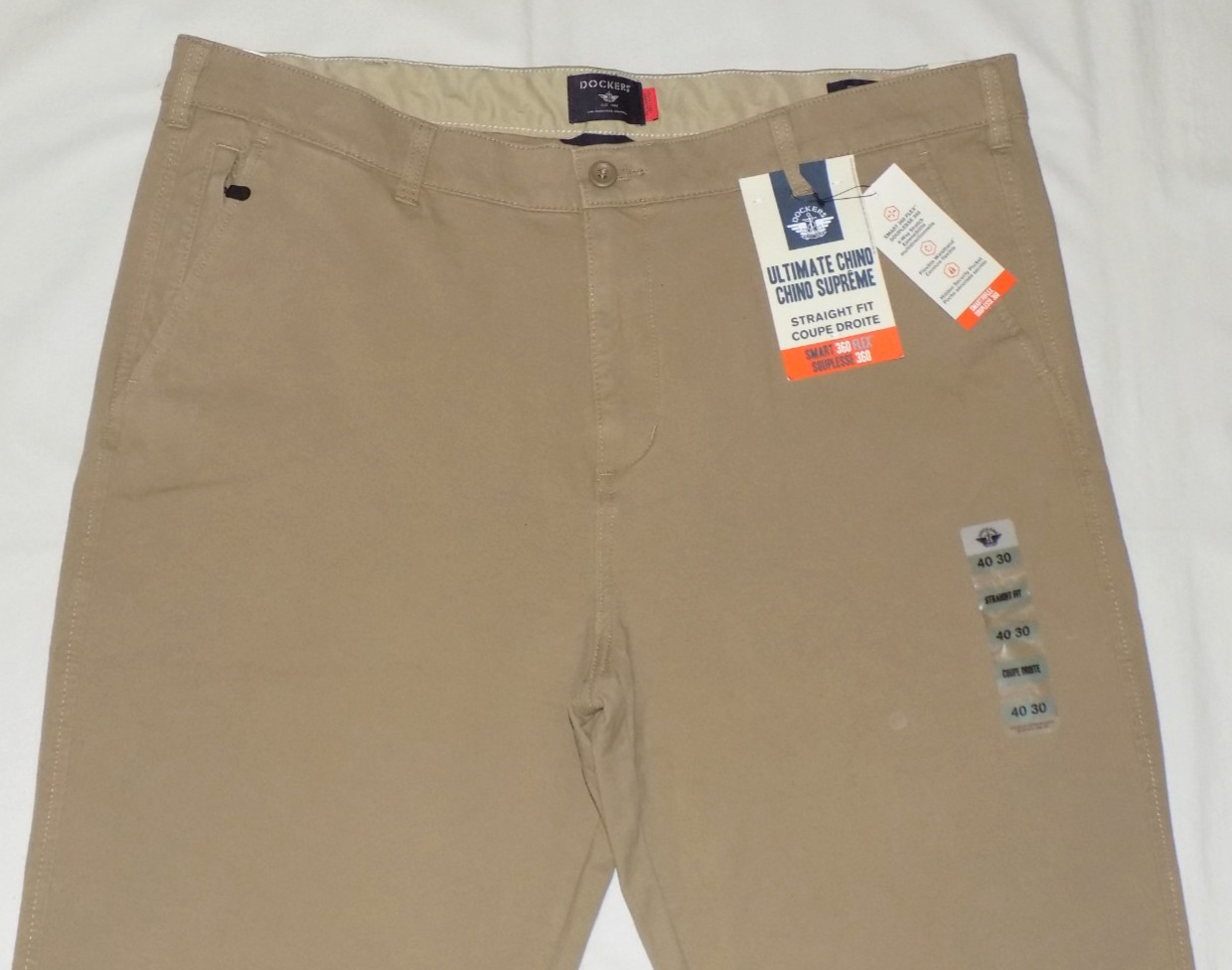 DOCKERS Men’s Ultimate Chino 4-Way Stretch Straight Fit Pants Khaki 40X30 New