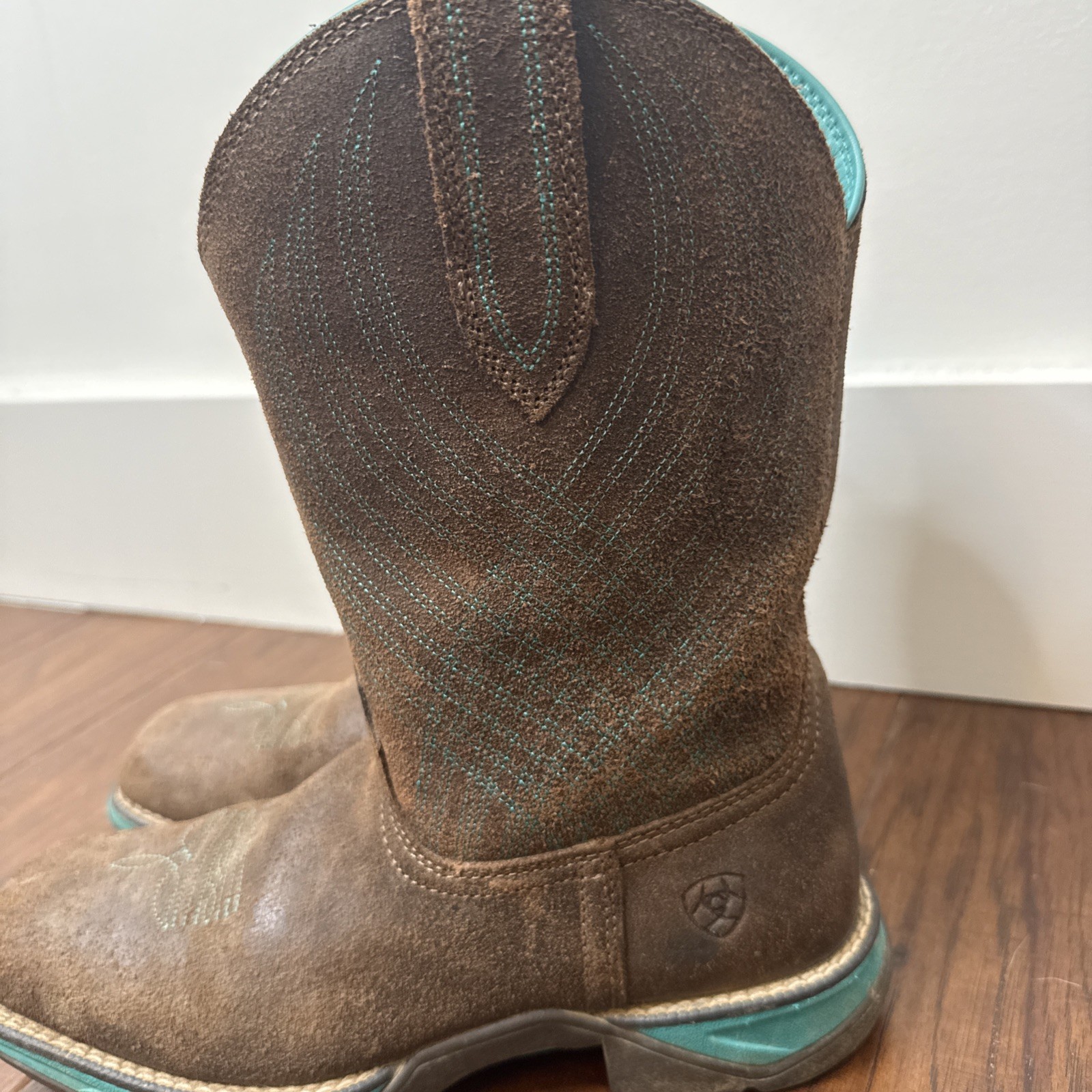 Ariat Suede Leather Square Toe Cowboy Boots Anthem Turquoise Mid Calf Womens 6.5