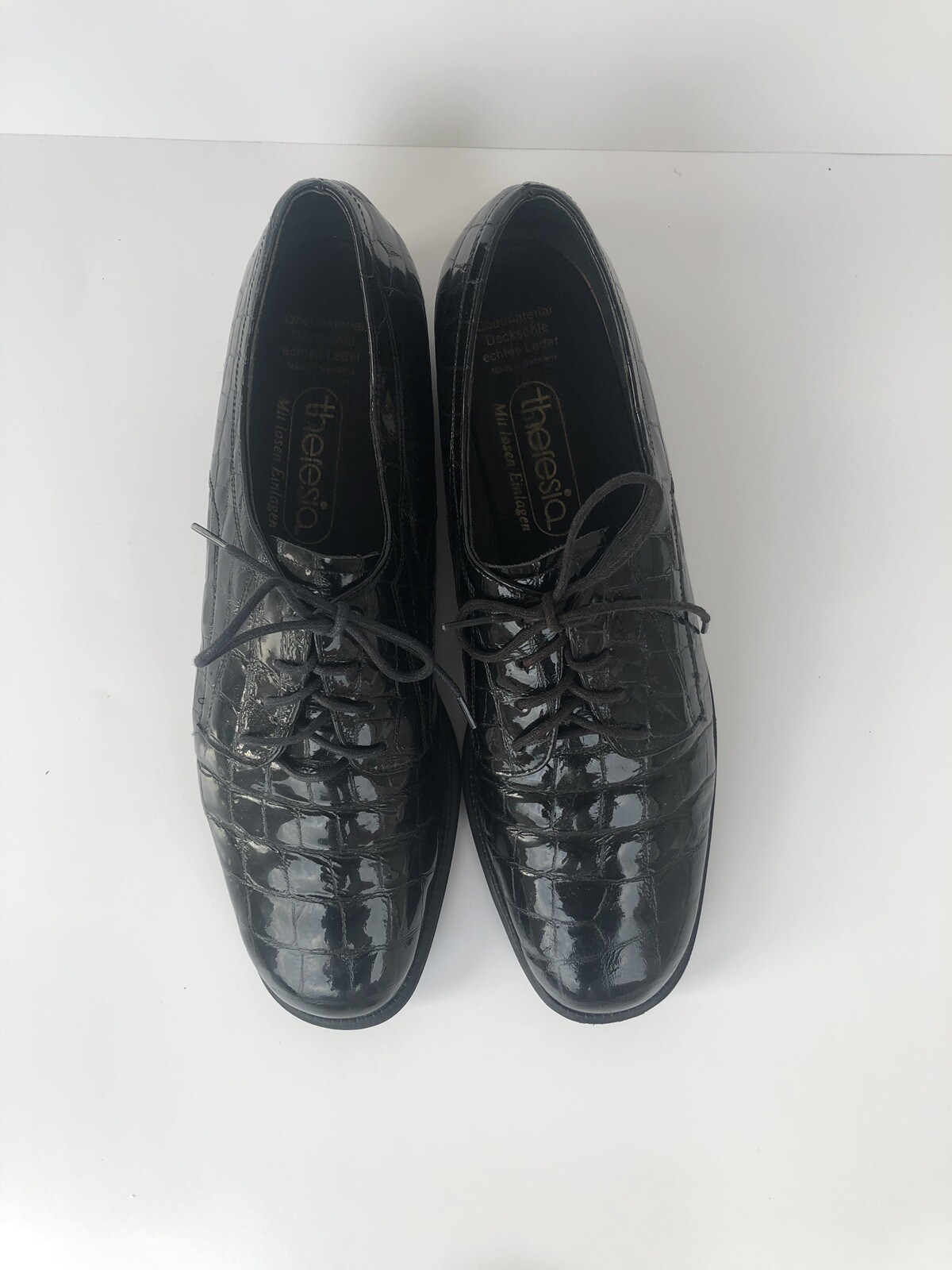 Theresia Men’s German Black Leather Tie Up Loafers Sz 7