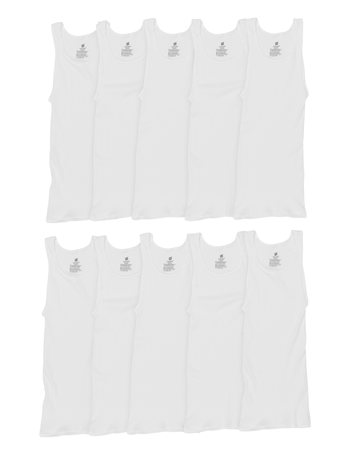Hanes Tank Undershirt 10-Pack ComfortSoft Value Tag Itch Free Ribbed White S-3XL