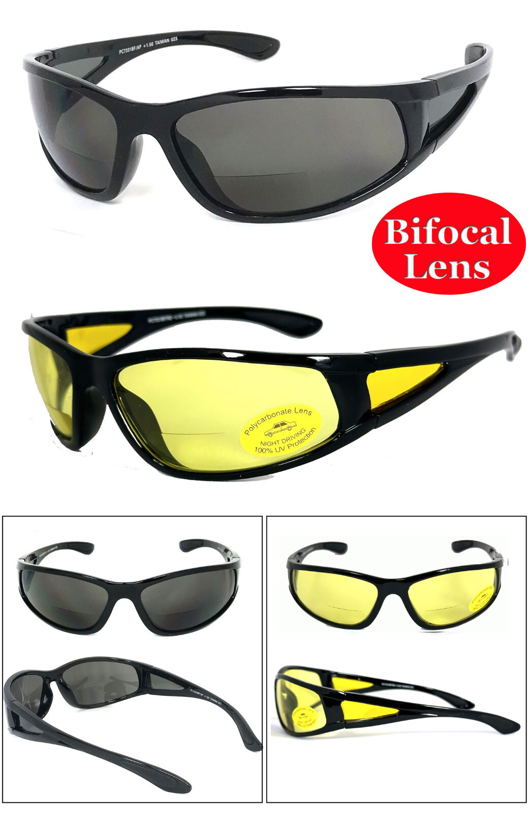 Mens Wrap Around Sport Inner Bifocal Sunglasses Sun Reader Polycarbonate Lens