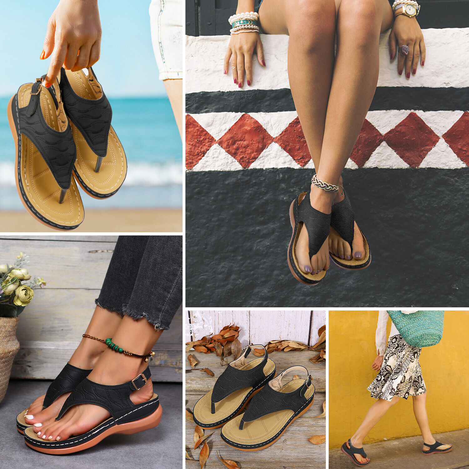 Low-Wedge Women Orthopedic Sandals Casual Flat Shoes Flip Flops Ladies Anti-Slip