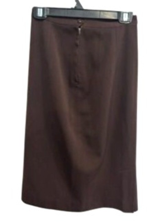 Womens Brown Midi Pencil Skirt Side Slit Back Zip Old Money Classic Academia