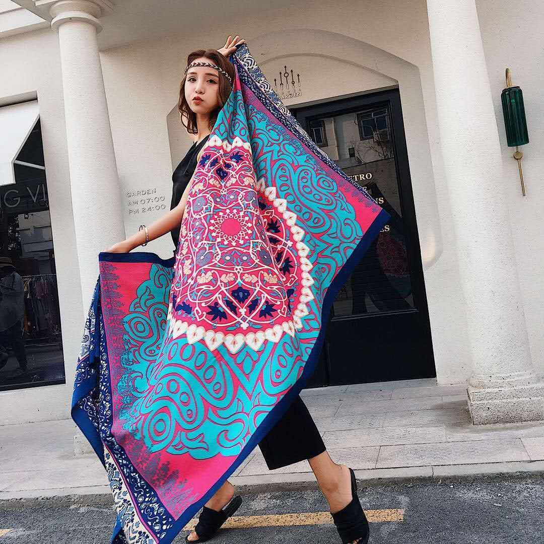 Ethnic Cotton Linen Scarf Beach Shawl Summer Sun Protection Wrap for Women