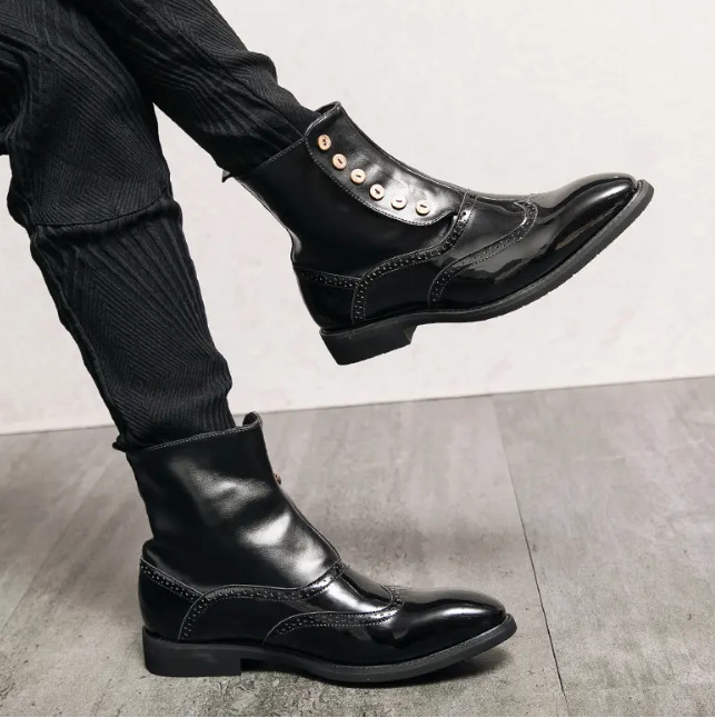 Shiny Green Men’s Pointy Toe Ankle Boots High Top Casual Fashion Shoes Punk