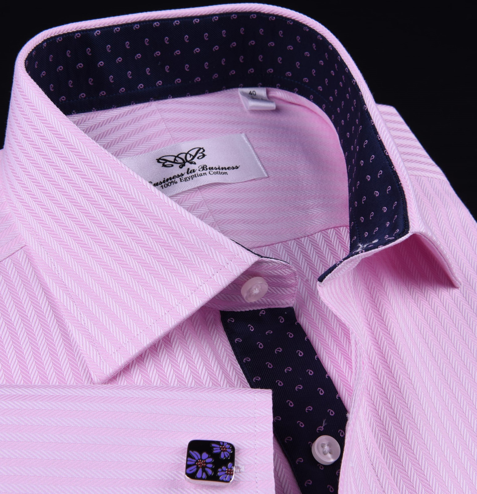 Pink Herringbone Formal Business Dress Shirt Contrast Floral Sexy Boss Design