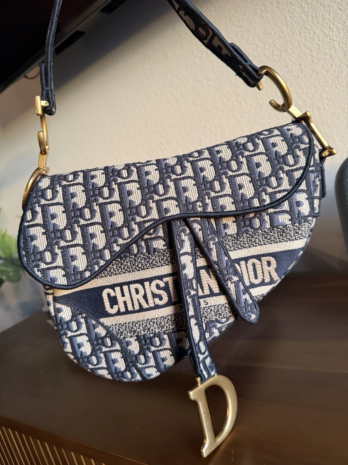 Dior Saddle Shoulder Bag Blue Canvas