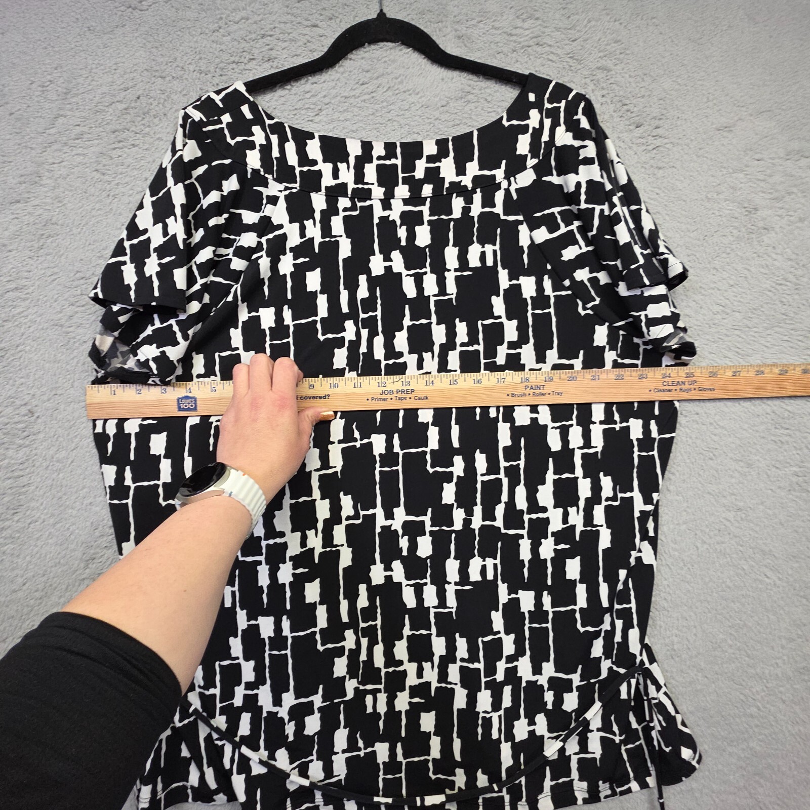 Merona Top Womens Plus 2X Black Abstract Tie Shirt Boho Career Blouse Office