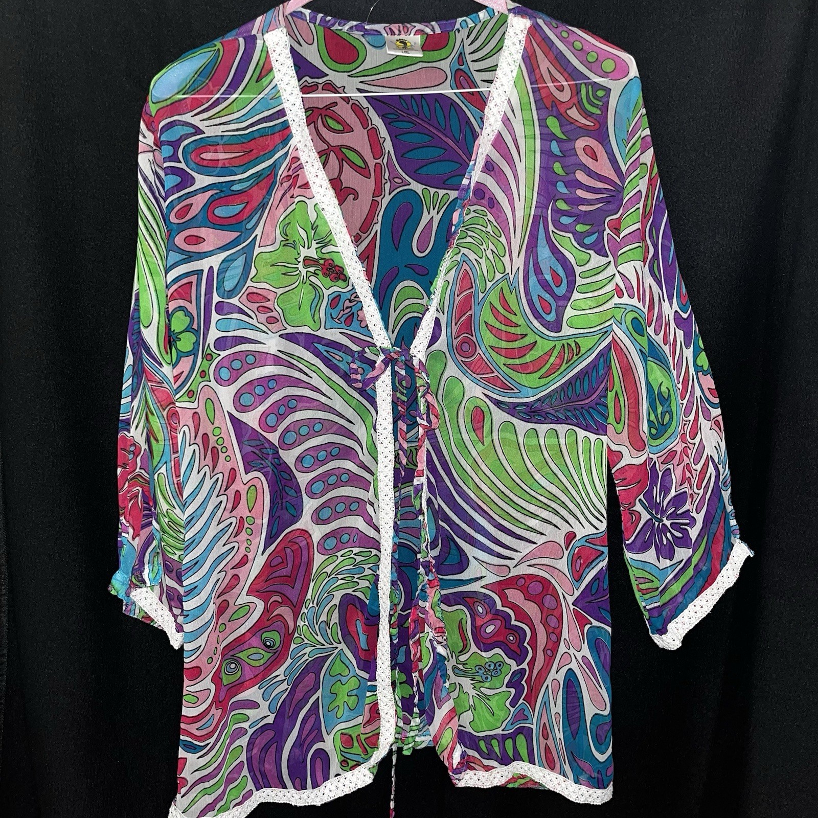 VTG Y2K Bearfoot Attitude XL Cardigan Paisley Floral Swirl Patterns Embroidered