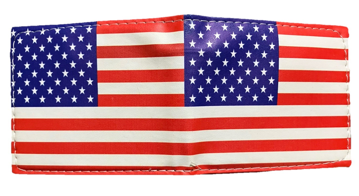 American Flag Vinyl Wallet Bi-Fold Patriotic USA Stars Stripes Slim