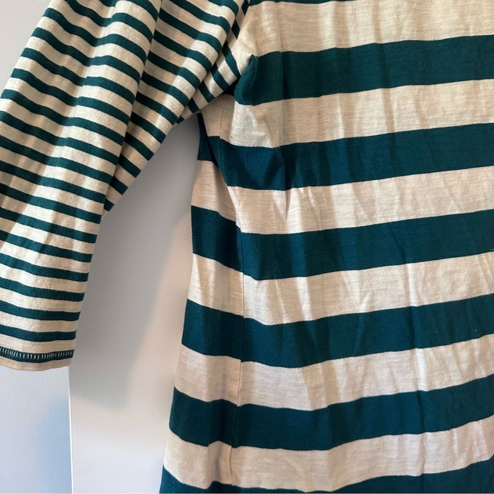 LOFT Teal and Cream Striped 3/4 length Sleeve Top