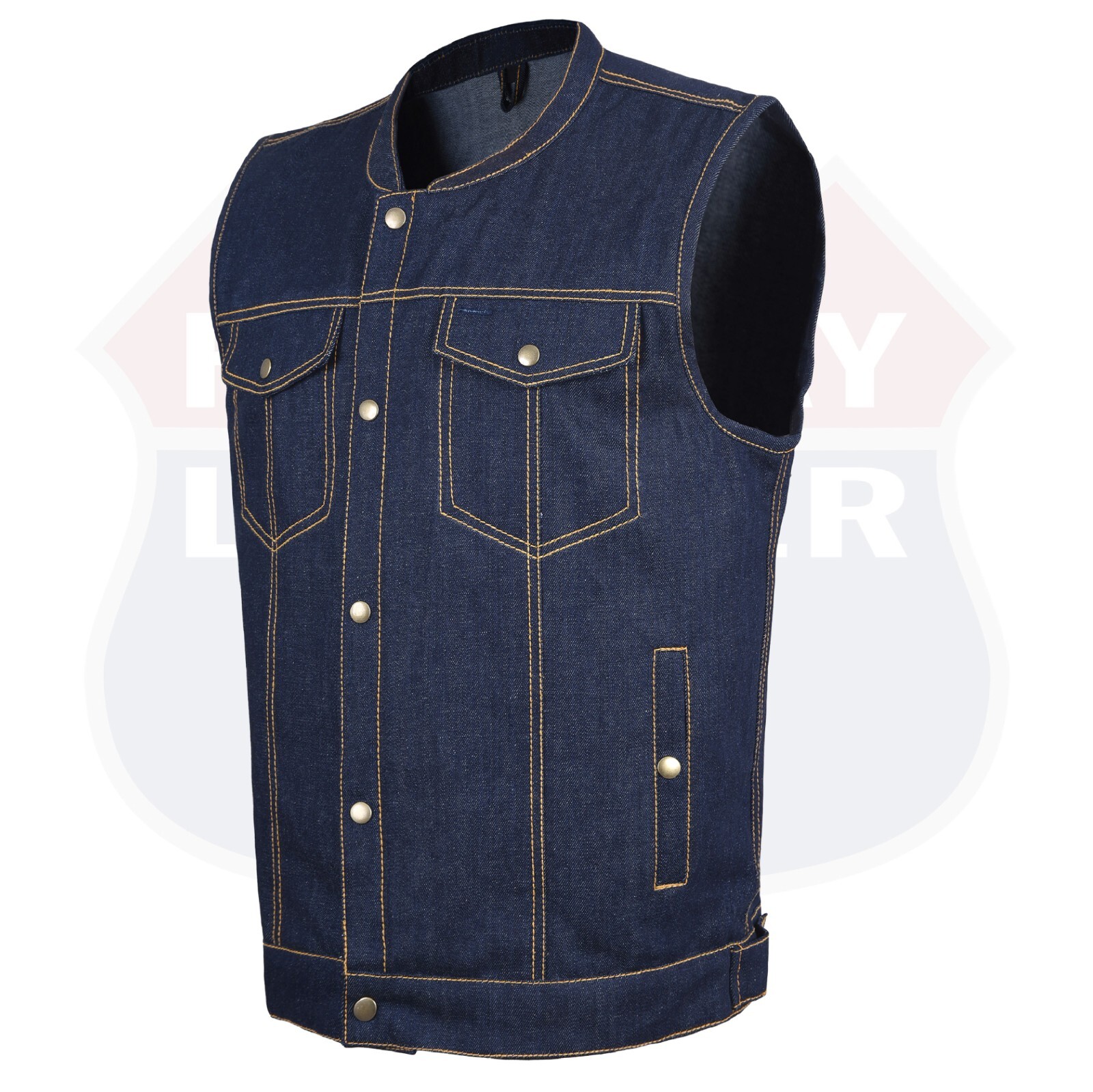 HL21687 Men’s Denim Vest in Blue with Contrast Stitching – 100% Cotton Classic