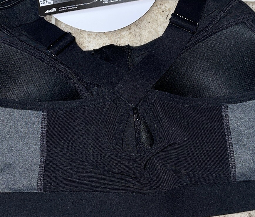 NWT Womens Avia Black & Grey Heather Zip Front Seamless Sports Bra Size Medium