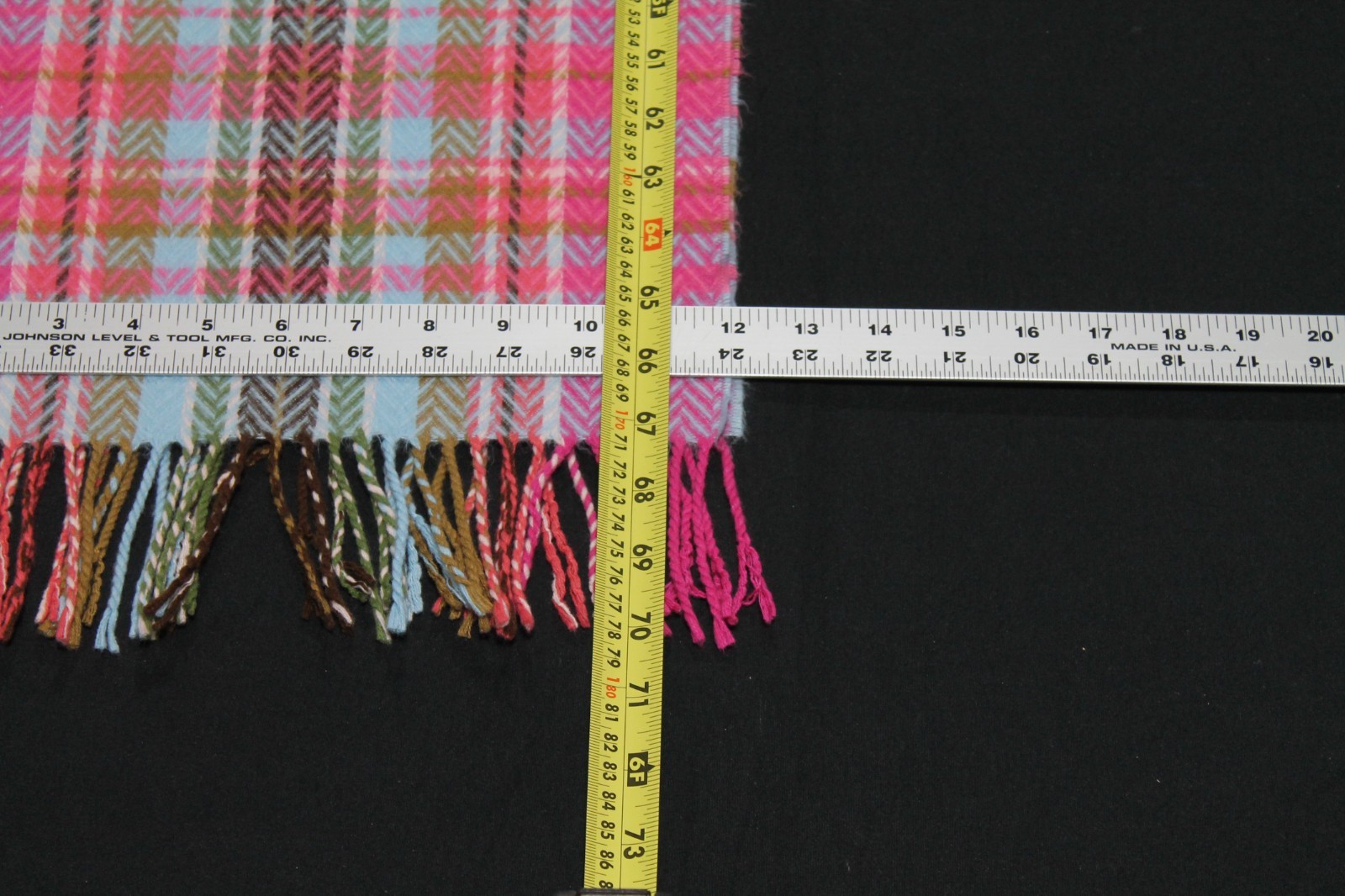 100% Cashmere Plaid Scarf Made In Germany Pink Blue Brown Fringe 70×12