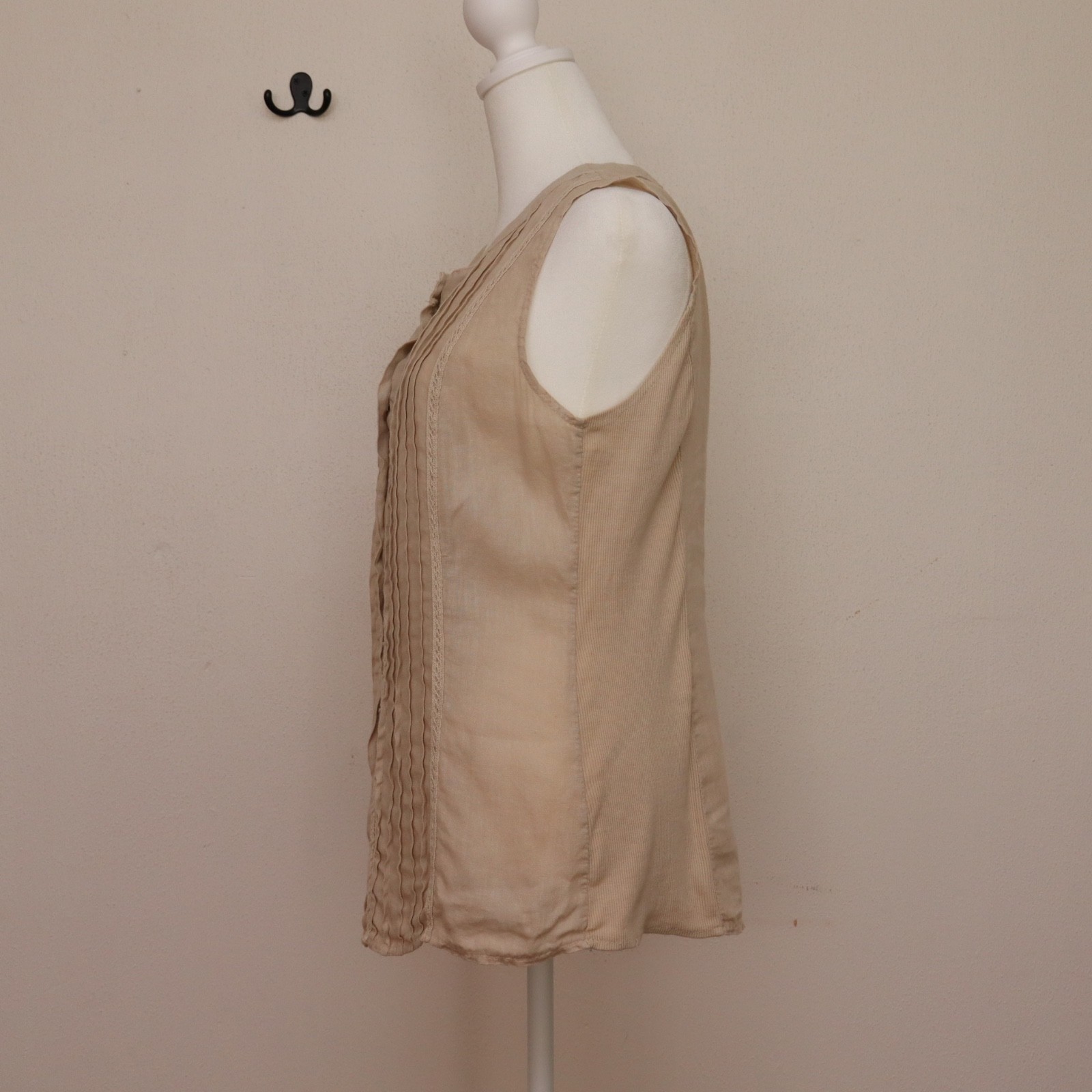 Lina Tomey Made in Italy Women’s Large Slevless Blouse 100%Linen 95%Cotton Beige