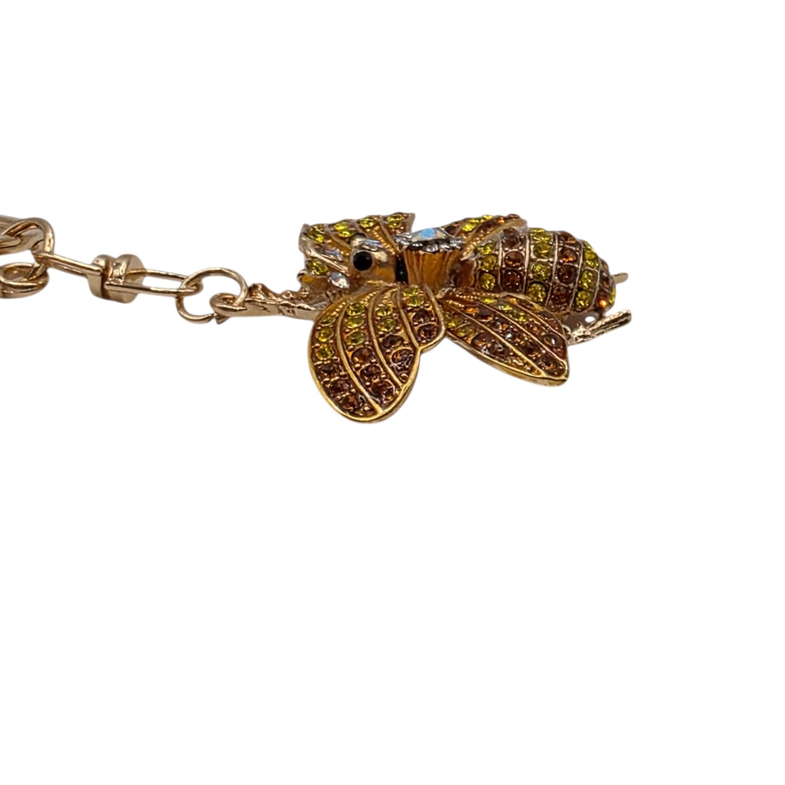 Rhinestone Bee Key Chain Keyring Bag Charm Gold Tone Yellow Metal Animal Women
