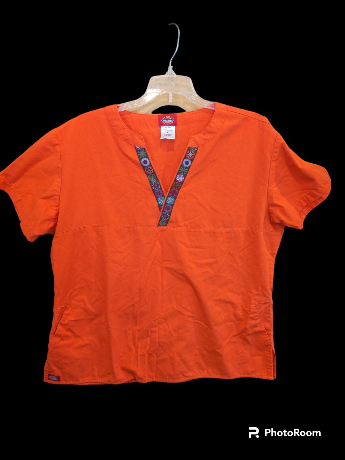 DICKIES Embellished Mock Wrap Neck Scrub Top Women’s Size Large