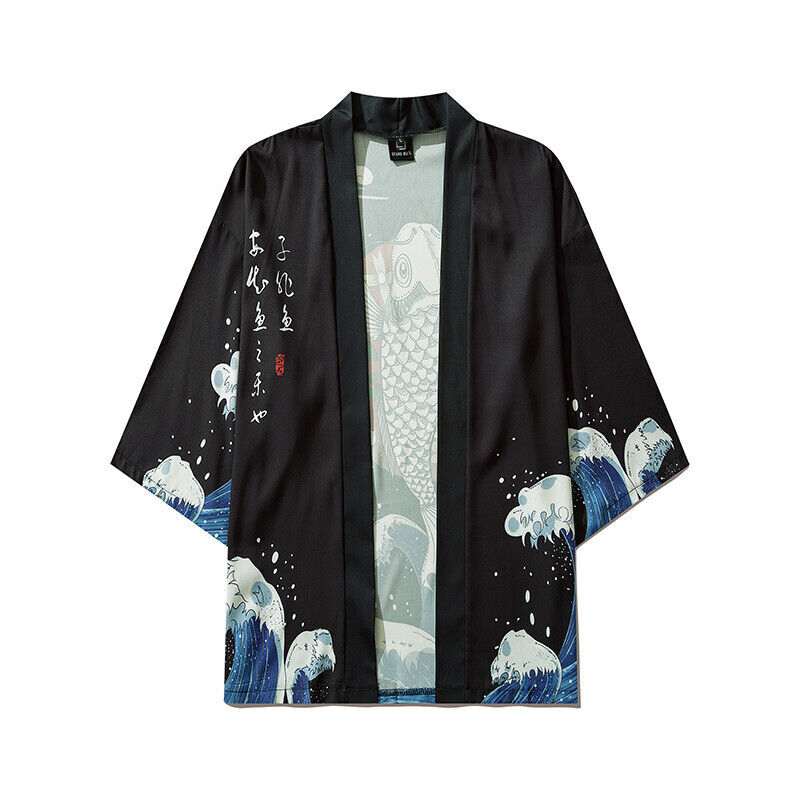 Niepce Streetwear Japanese Black Kimono Graphic Tee Samurai Short Sleeves Shirt