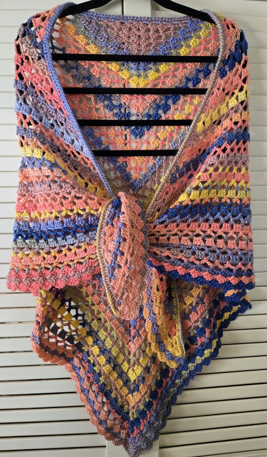 Handmade Crochet Triangle Shawl Wrap – Multicolor Summer Fun – 74″ X 36″ New