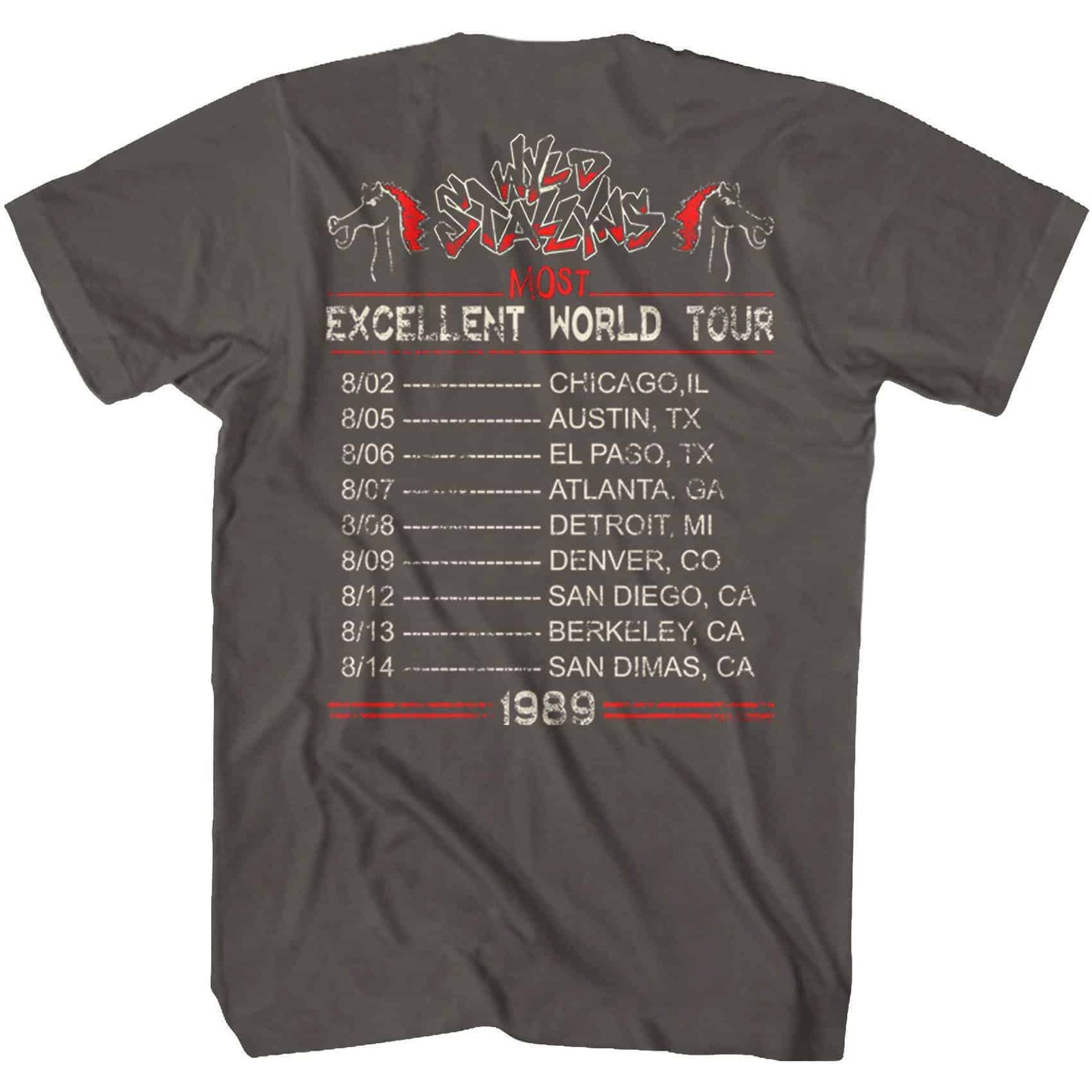 Bill & Ted Wyld Stallyns Most Excellent World Tour 1989 Men’s T Shirt Rock Merch