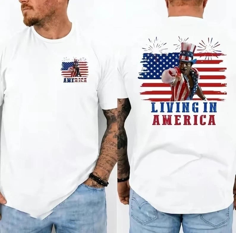 Apollo Creed Living In America T Shirt, Patriotic Boxing Fourth Of July 3 Shirt