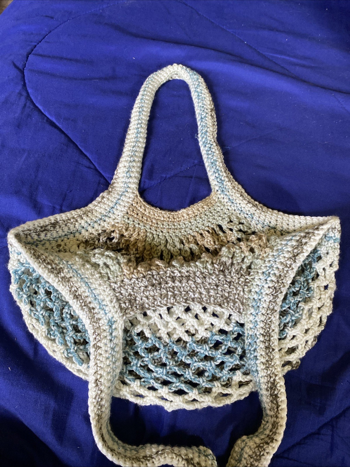 Small Handmade Crocheted French Mesh Market Bag Brown|Blue|Tan
