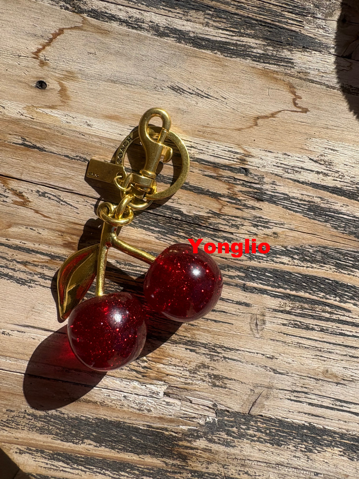 Coach Red Cherry Apple Bag Charm Keychain Resin Metal Brass Purse Decoration