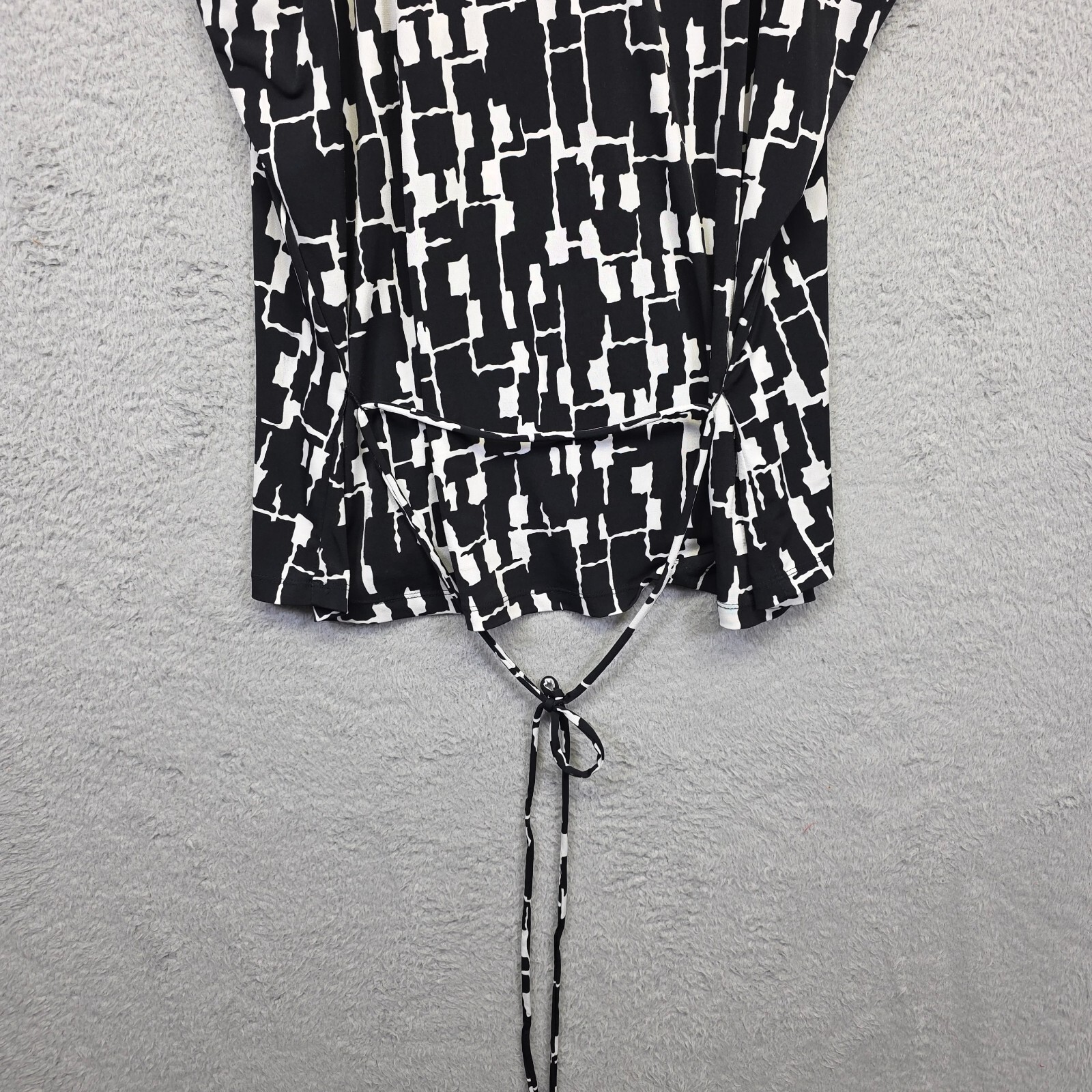 Merona Top Womens Plus 2X Black Abstract Tie Shirt Boho Career Blouse Office