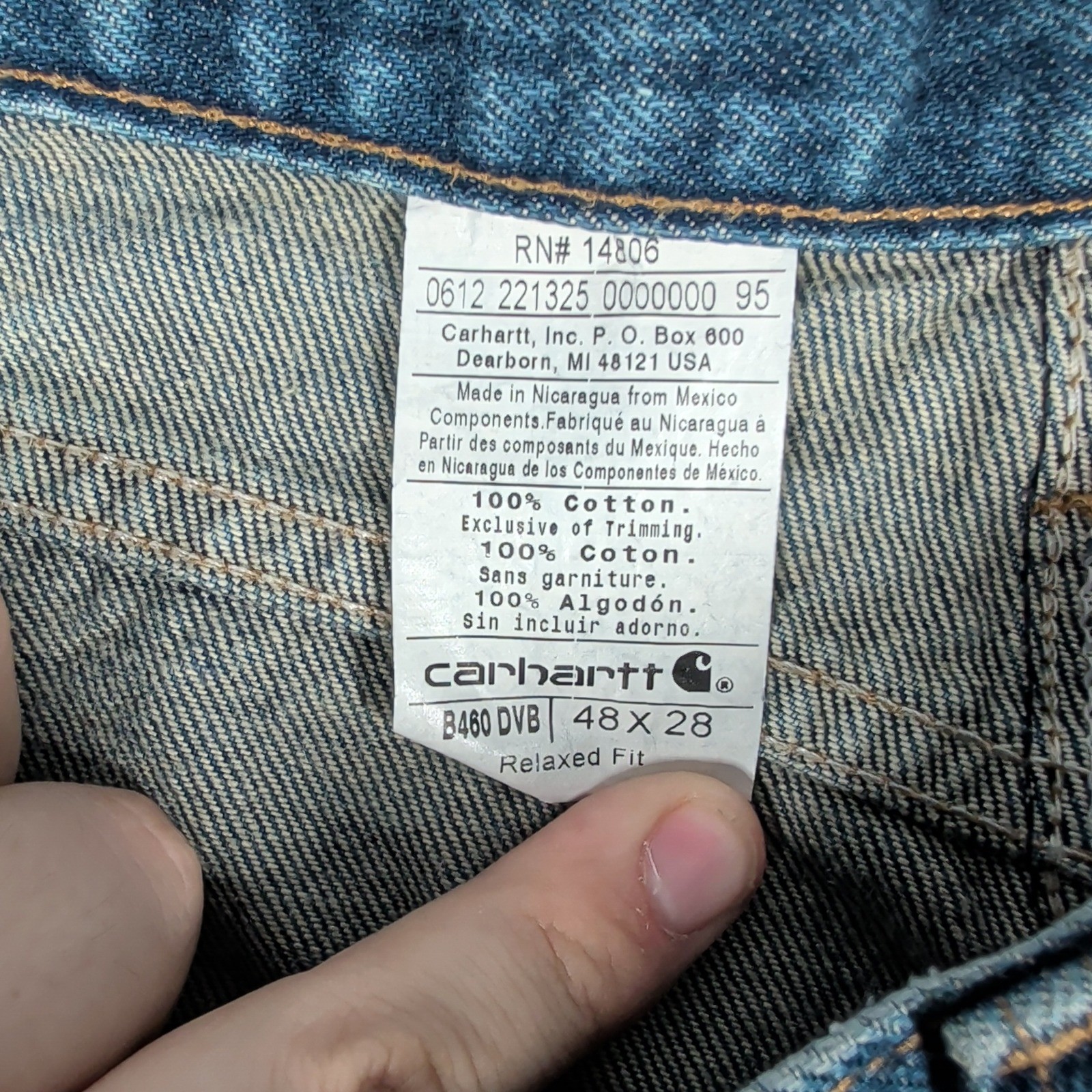Carhartt Jeans Mens 48×28 Blue B460 DVB Relaxed Fit Workwear Denim Pants