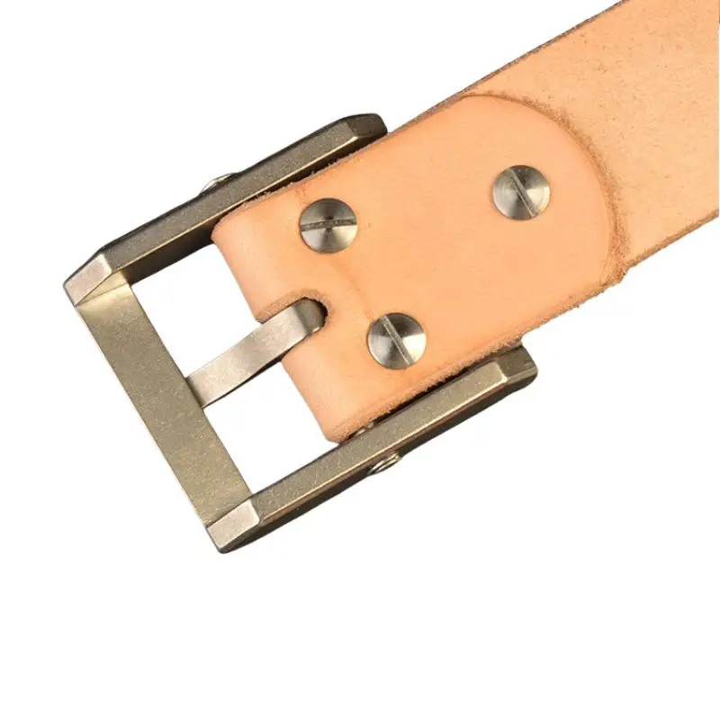 Mens 5.5mm Thick Vegetable Tanned Full Grain Leather Belt Titanium Buckle 3.8CM
