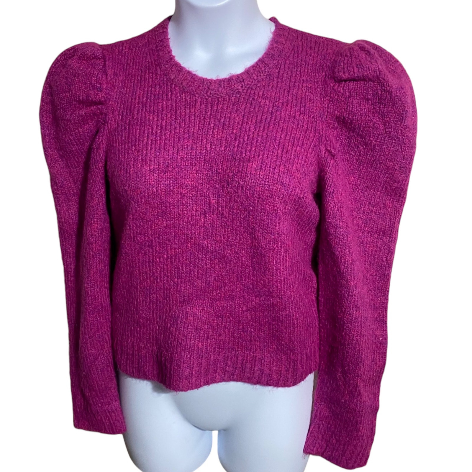 Derek Lam 10 Crosby – Locken Puff Sleeve Alpaca Blend Sweater in Fuchsia – Large
