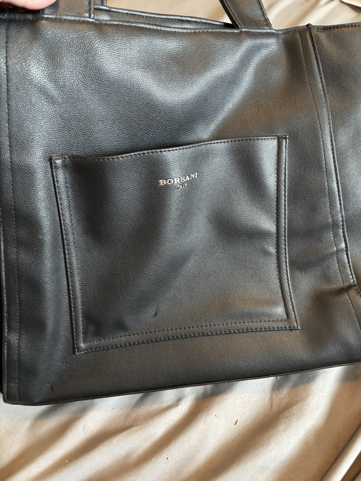 Borsani Italy Black Tote Bag Red Lined Snap Closure Inner Pockets Silver HW