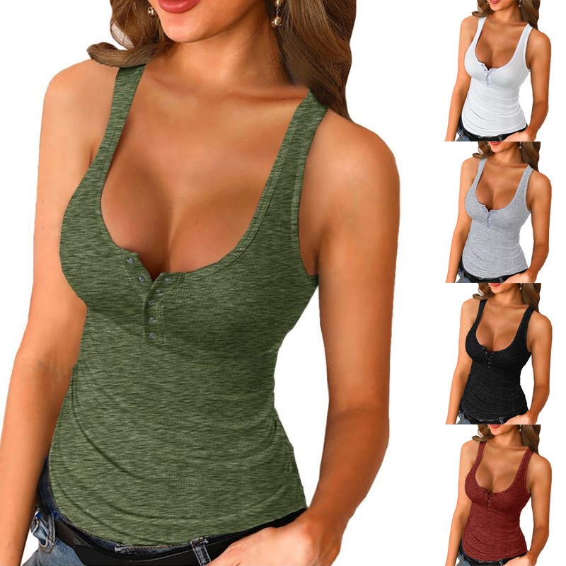 Summer Women Cotton Low-cut Vest Sleeveless T-Shirt Slim Fit Tank Tops Camisole