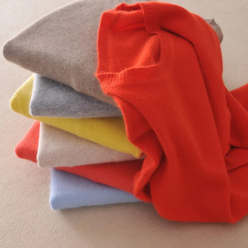 Women Wool Cashmere Sweater Knitted Pullover Slim Crew Neck Sweater Solid Jumper